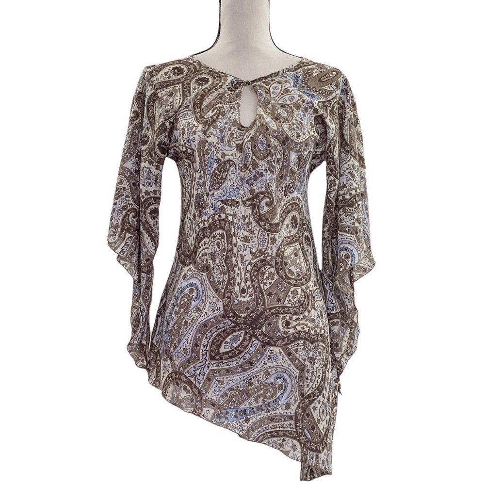 NO Boundaries Brown Paisley Asymmetrical Blouse